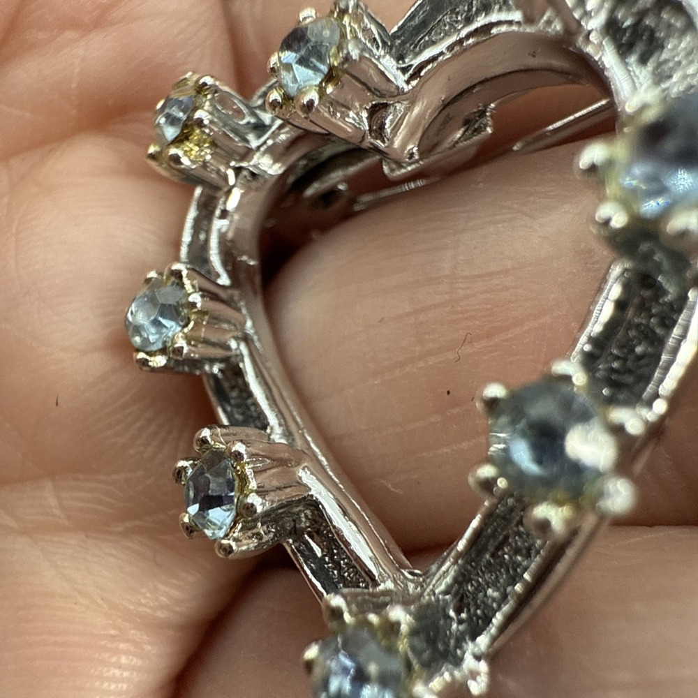 Vintage brooch Heart Blue Rhinestone silver tone vintage 1950s for collection!!! - Picture 3 of 7